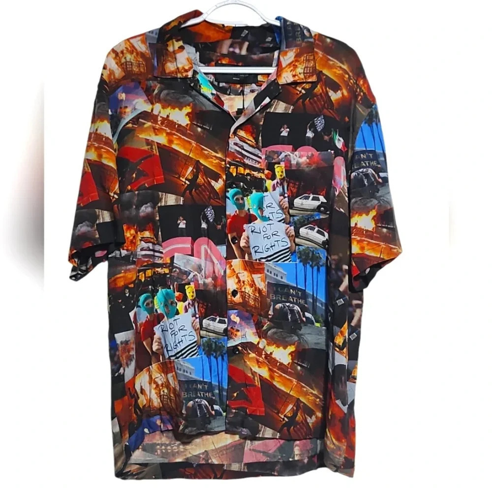 Homme Femme “Riots for Rights” BLM Button-Up Shirt Medium NWT Black Lives Matter